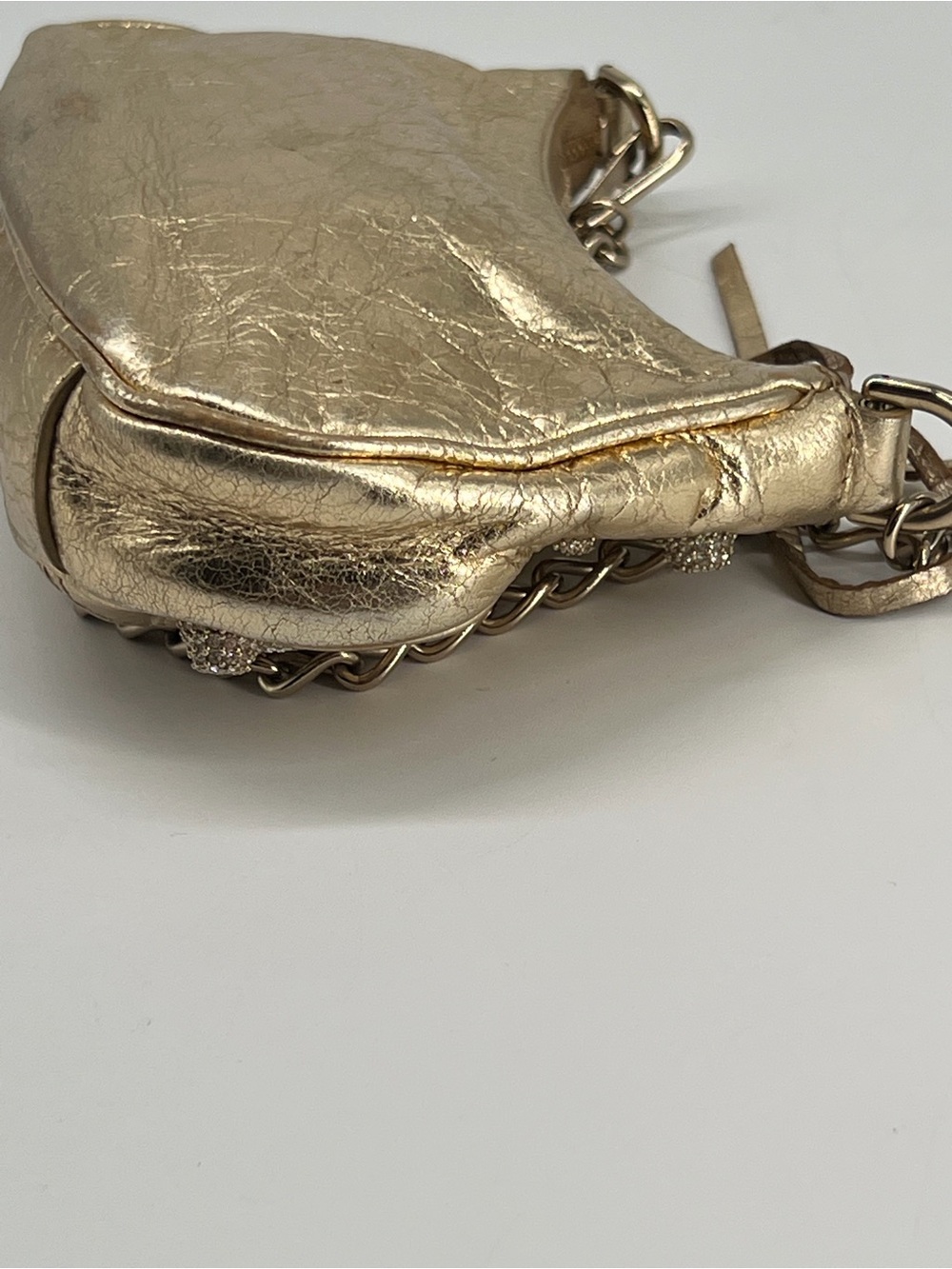 Balenciaga Le Cagole Mini Shoulder Bag Gold Leather With Crystal Studs - Picture 7 of 12